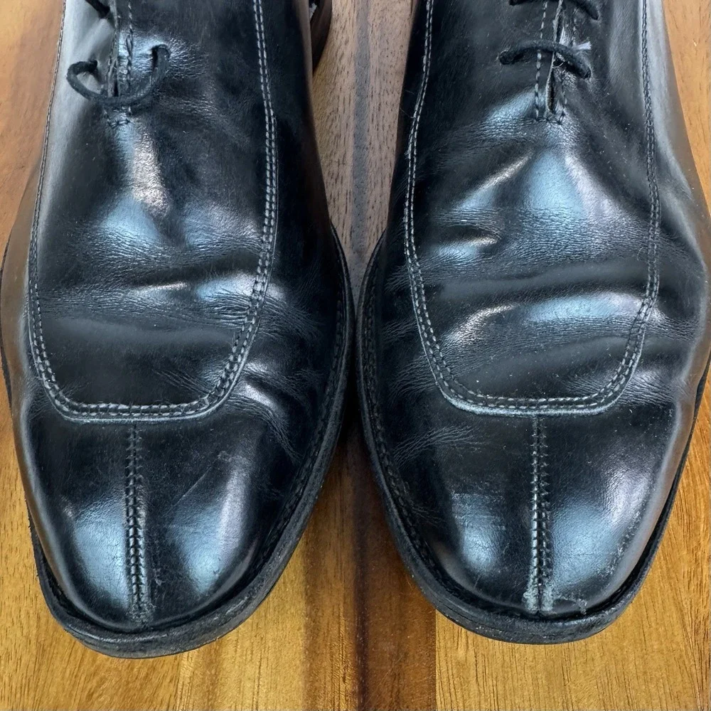 Mens Allen Edmonds Berkeley Black Leather Apron Toe Oxfords Dress Shoes Size 9.5